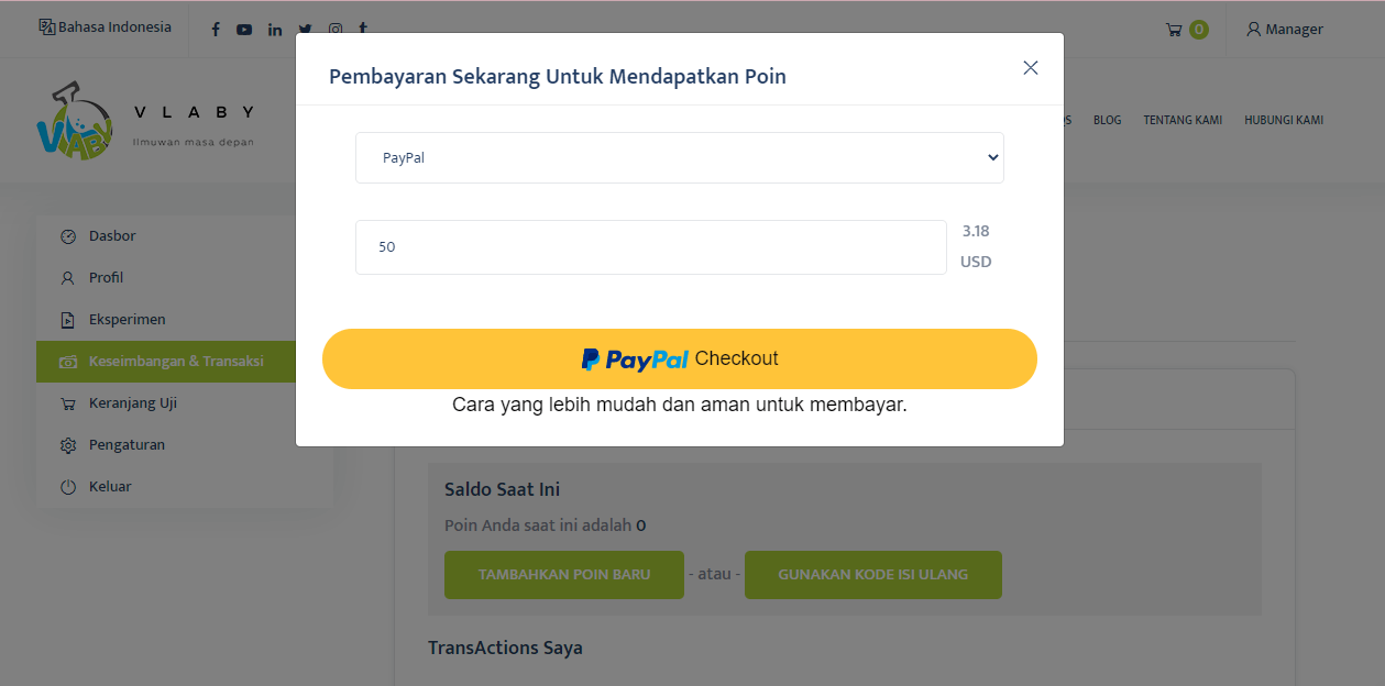 Isi ulang menggunakan PayPal